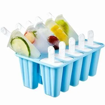 Popsicle Molds 10 Pieces Silicone Ice Pop Models - Reusable, Easy Release, 10 Cavities