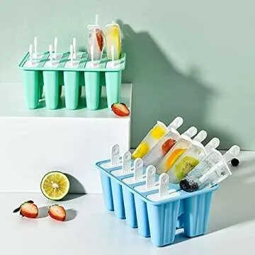 Popsicle Molds Silicone Ice Pop Makers - Easy Release 10 Cavities