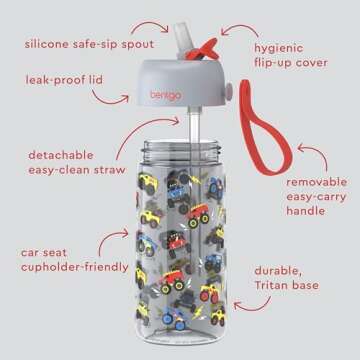 Bentgo Kids Water Bottle - Leak Proof Tritan 15 oz for Kids