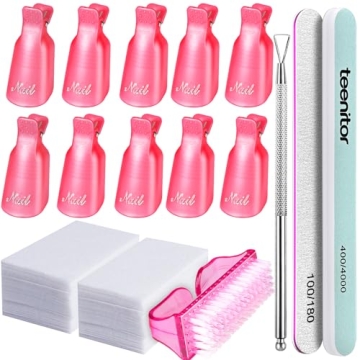 Teenitor Nail Gel Remover Kit with Pink Clips and Tools