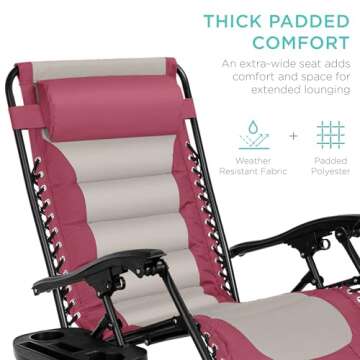 Best Choice Products Oversized Padded Zero Gravity Chair, Folding Outdoor Patio Recliner, XL Anti Gravity Lounger for Backyard w/Headrest, Cup Holder, Side Tray, Polyester Mesh - Pink/Taupe