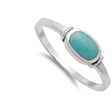 Women's Simple Simulated Turquoise Unique Ring New .925 Sterling Silver Band Size 9