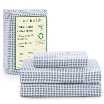 LANE LINEN 100% Organic Cotton Twin XL Sheets Set 3-Piece Pure Percale Bedsheets Soft Bedding Breath...