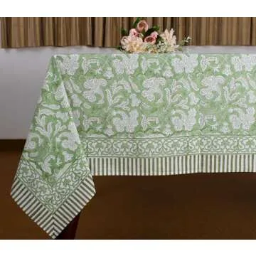 Ridhi Cotton Dining Table Cover: Elegant Sage Green Design