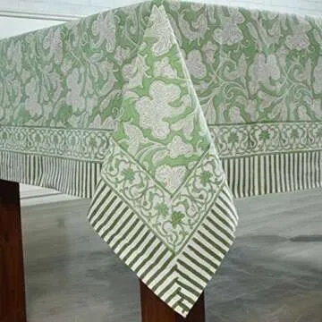Ridhi Cotton Dining Table Cover: Elegant Sage Green Design