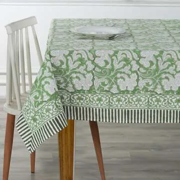 Ridhi Cotton Dining Table Cover: Elegant Sage Green Design