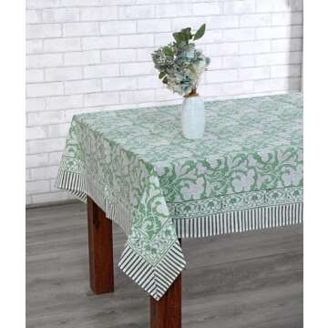 Ridhi Cotton Dining Table Cover: Elegant Sage Green Design
