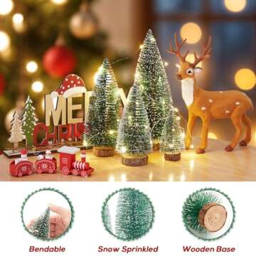 Small Christmas Tree with Lights, Mini Christmas Tree Table Top Decorations, Desktop Miniature Pine Tree Xmas Holiday Decor, 4 Pcs with Light