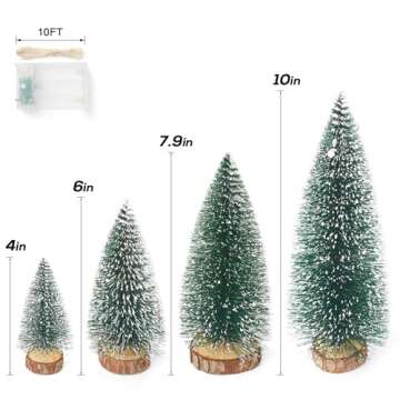 Small Christmas Tree with Lights, Mini Christmas Tree Table Top Decorations, Desktop Miniature Pine Tree Xmas Holiday Decor, 4 Pcs with Light