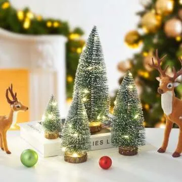 Small Christmas Tree with Lights, Mini Christmas Tree Table Top Decorations, Desktop Miniature Pine Tree Xmas Holiday Decor, 4 Pcs with Light