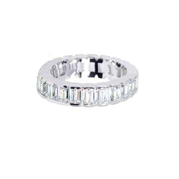 Savlano 18K White Gold Plated Cubic Zirconia Emerald Cut Eternity Ring Band for Women Men