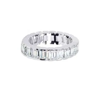 Savlano 18K White Gold Plated Cubic Zirconia Emerald Cut Eternity Ring Band for Women Men