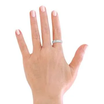 Savlano 18K White Gold Plated Cubic Zirconia Emerald Cut Eternity Ring Band for Women Men