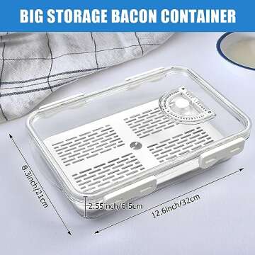SULICRE 2PCS Bacon Container for Refrigerator, Airtight Thick Plastic Deli Meat Keeper with Lids for...
