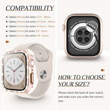 Goton 2-Pack Bling Case for Apple Watch Series 9 8 7 Screen Protector 45mm, Women Glitter Diamond Rh...