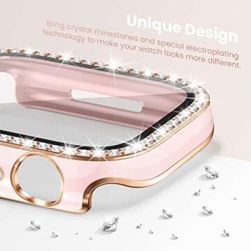 Goton 2-Pack Bling Case for Apple Watch Series 9 8 7 Screen Protector 45mm, Women Glitter Diamond Rhinestone Bumper Glass Face Cover for iWatch Accessories 45 mm