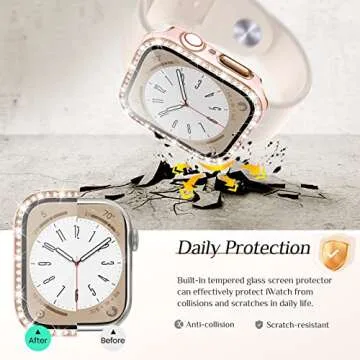 Goton 2-Pack Bling Case for Apple Watch Series 9 8 7 Screen Protector 45mm, Women Glitter Diamond Rhinestone Bumper Glass Face Cover for iWatch Accessories 45 mm
