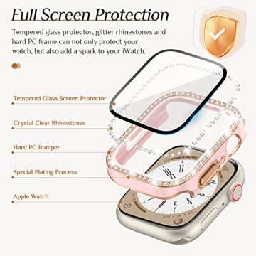 Goton 2-Pack Bling Case for Apple Watch Series 9 8 7 Screen Protector 45mm, Women Glitter Diamond Rhinestone Bumper Glass Face Cover for iWatch Accessories 45 mm