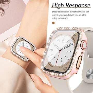 Goton 2-Pack Bling Case for Apple Watch Series 9 8 7 Screen Protector 45mm, Women Glitter Diamond Rhinestone Bumper Glass Face Cover for iWatch Accessories 45 mm