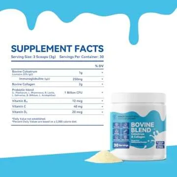 Inner Brightness Bovine Colostrum & Collagen Powder for Gut Health, Immune Support, Hair Growth & Beauty Supplement, Sugar Free – IgG, Probiotics, Vitamin B12, C, D3 – Unflavored, 30 Servings