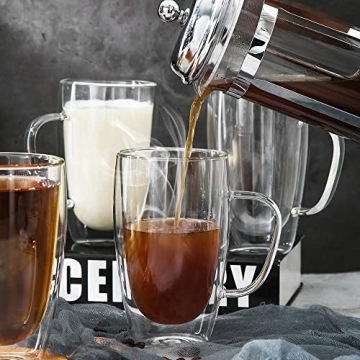 D.M DESIGN·MASTER [2 PACK,15 OZ -Premium Double Wall Insulated Glass with Handle Coffee or Tea Glass Mugs, Thermo Insulated Glass, Perfect for Latte, Cappuccino, Americano and Tea.