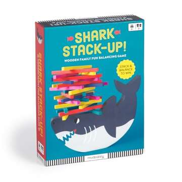 Mudpuppy Shark Stack Up – Shark Themed Wooden Balancing Game for Motor Skill and Dexterity Building for Children Ages 4 and Up, 2+ Players
