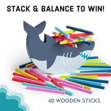 Mudpuppy Shark Stack Up - Wood Balancing Game for Kids