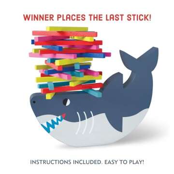 Mudpuppy Shark Stack Up – Shark Themed Wooden Balancing Game for Motor Skill and Dexterity Building for Children Ages 4 and Up, 2+ Players