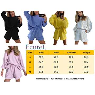 Women's Casual Loose Long Sleeve Plain Pullover Sweatsuit 2 Piece Outfits Shorts Sweater Sets Black