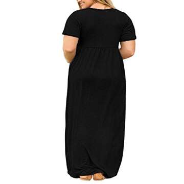 Nemidor Women Short Sleeve Loose Plain Casual Plus Size Long Maxi Dress with Pockets (20,Black)