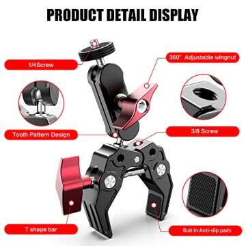 UTV ATV Camera Mount Holder Compatible with Gopro12/11/10/9/8/7,Fits 0.82"-2.36" Roll Bar Cages Mount Camera Holder,Aluminum 360°Rotation UTV Camera Mount for SJ,DJI,DSLR ,Session,Insta360 X4 X3 etc