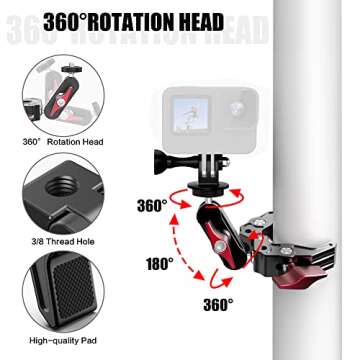 UTV ATV Camera Mount Holder Compatible with Gopro12/11/10/9/8/7,Fits 0.82"-2.36" Roll Bar Cages Mount Camera Holder,Aluminum 360°Rotation UTV Camera Mount for SJ,DJI,DSLR ,Session,Insta360 X4 X3 etc
