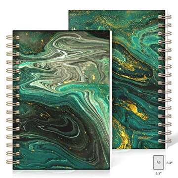 daolen Lined Hardcover Spiral Journal Notebook [Green Marble Print] [A5] [100gsm] [Ruled] Premium Thick Paper - Green
