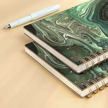 daolen Lined Hardcover Spiral Journal Notebook [Green Marble Print] [A5] [100gsm] [Ruled] Premium Thick Paper - Green