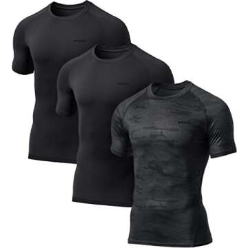 TSLA Men's UPF 50+ Quick Dry Short Sleeve Compression Shirts, Athletic Workout Shirt, Water Sports Rash Guard, Core 3pack Tops Black/Black/Urban Camo Black, Small