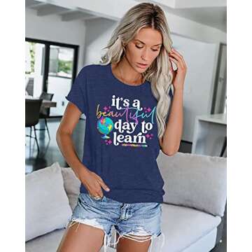 It’s a Beautiful Day for Learning T-Shirt for Women Teacher Life Shirts Gifts Reading Book Lover C...