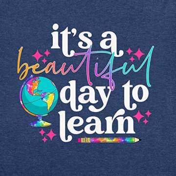 It’s a Beautiful Day for Learning T-Shirt for Women Teacher Life Shirts Gifts Reading Book Lover Casual Short Sleeve Top Tees-Blue XL