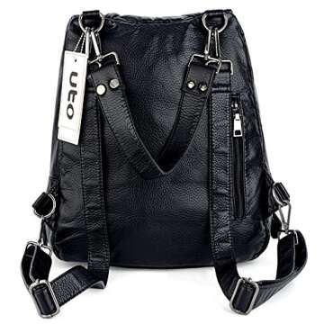 UTO Women Backpack Union Jack UK Flag Rivet Studded PU Washed Leather Purse Convertible Ladies Rucksack Shoulder Bag Black