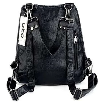 UTO Women Backpack Union Jack UK Flag Rivet Studded PU Washed Leather Purse Convertible Ladies Rucksack Shoulder Bag Black