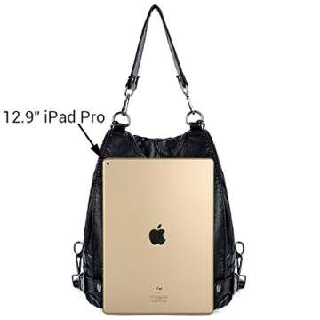 UTO Women Backpack Union Jack UK Flag Rivet Studded PU Washed Leather Purse Convertible Ladies Rucksack Shoulder Bag Black