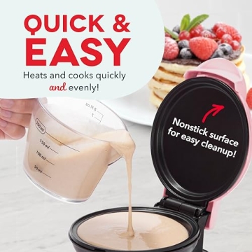 DASH Mini Maker Electric Round Griddle for Individual Pancakes, Cookies, Eggs & other on the go Breakfast, Lunch & Snacks with Indicator Light + Included Recipe Book - Pink