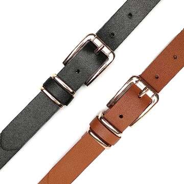 Earnda Women's Skinny Waist Belts for Jeans Dress, PU Leather Pin Buckle Thin Belt 2 Pack Black&Brown Medium