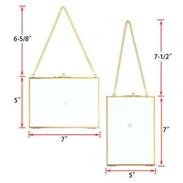 JUXYES Picture Frame, Set of 2 Brass Floater Frame, Golden Glass, 5 x 7 inches, Modern Art Design, W...