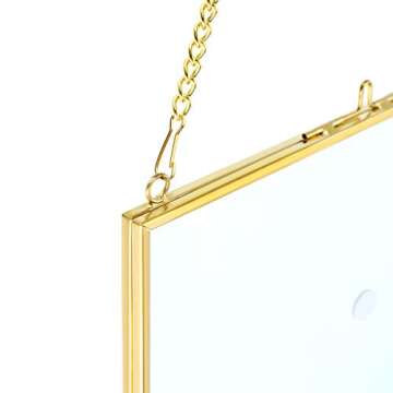 JUXYES Picture Frame, Set of 2 Brass Floater Frame, Golden Glass, 5 x 7 inches, Modern Art Design, Wall Hanging