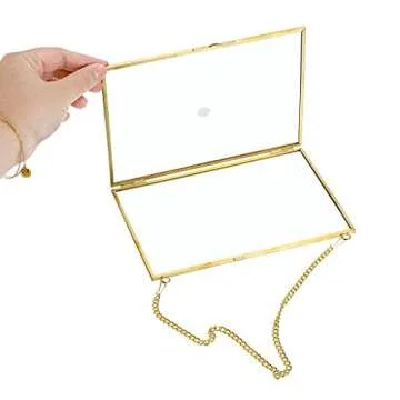 JUXYES Picture Frame, Set of 2 Brass Floater Frame, Golden Glass, 5 x 7 inches, Modern Art Design, Wall Hanging