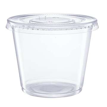 Comfy Package [5.5 oz. - 100 Count Clear Disposable Plastic Portion Cups with Lids - Soufflé Cups, Jello Shot Cups With Lids, Clear Plastic Containers Perfect for salad Dressing and More