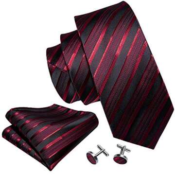 Barry.Wang Stripe Men Ties Set Classic WOVEN Necktie with Handkerchief Cufflinks Formal