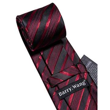Barry.Wang Stripe Men Ties Set Classic WOVEN Necktie with Handkerchief Cufflinks Formal