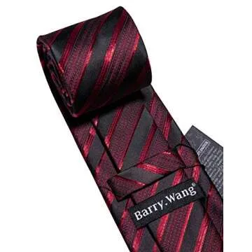 Barry.Wang Stripe Men Ties Set Classic WOVEN Necktie with Handkerchief Cufflinks Formal