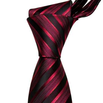 Barry.Wang Stripe Men Ties Set Classic WOVEN Necktie with Handkerchief Cufflinks Formal